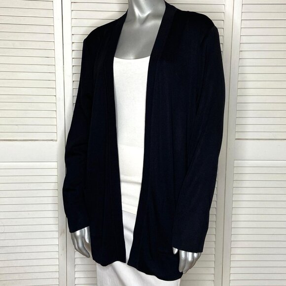 Exclusively Misook Black Acrylic Knit Long Sleeve Open Draped Cardigan Sweater M - Picture 4 of 7